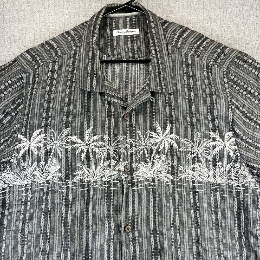 Tommy Bahama Embroidery 84% Linen‎ Men shirt (XXL) extremely rare Hawaiian beach